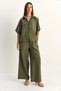 Women's Khaki Oversize Short Sleeve Shirt Elastic Waist Wide Leg Pants Set 7651 60286138 - 2
