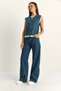 Women's Navy Blue Lace Detailed Denim Vest and Wide Leg Trousers Denim Set 8210 60286153 - 3