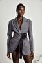 V-Neck Patchwork Belted Blazer - 4