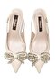 Women's Short Heeled Open-Back Pointed Toe Stone Embellished Bow Satin Evening Dress Shoes 14050 - 6