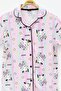 Pink Cute Character Printed Short Sleeve Girls' Eye Patch Pajama Set 23826 - 4