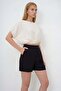 Black Double Pocket Double Leg Linen Shorts Alc-X13767