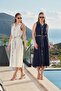 Front Buttoned Collar Detail Midi Dress Cossybyaqua 26808-36 - Dark Blue - 5