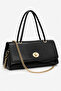 Black Women's Shoulder Bag with Chain Strap, Stylish Design, Cover, Hand and Shoulder Use, Daily Use