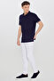 Men's Navy Blue 100% Cotton Standard Fit Polo Collar Jacquard T-Shirt - 2
