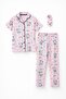 Pink Cute Character Printed Short Sleeve Girls' Eye Patch Pajama Set 23826 - 5