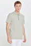 Men's Mint 100% Cotton Slim Fit Polo Collar Jacquard T-Shirt - 3