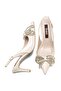 Women's Short Heeled Open-Back Pointed Toe Stone Embellished Bow Satin Evening Dress Shoes 14050 - 4