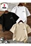 Boy's 3-Pack Minimal Mountain Printed Beige-White-Black Combed Cotton T-Shirt - 2
