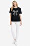 Women's Bow-Patterned T-Shirt with Pearl and Stone Details - 6