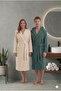 Mira Green Beige Hooded Couple Bathrobe - 3