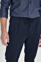 Men's Navy Blue Slim Fit Tie-Waist Side Pocket Stretchable Casual Trousers - 5