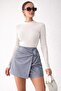 Women's Gray Faux Leather Front Detailed Short Skirt - 5