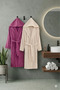 Mira Plum Beige Hooded Couple Bathrobe