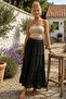 Black Washed Ruffled Elastic Waist Casual Muslin Long Woven Skirt 98 60 - 4