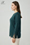 Women's Emerald Vertical Line Patterned Lace Embroidered Stoned Slit Lycra Mother Combed Cotton Blouse - 2