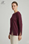 Women's Burgundy Vertical Line Patterned Lace Embroidered Stoned Slit Lycra Mother Combed Cotton Blouse - 2