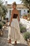 Beige Washed Layered Elastic Waist Casual Cotton Woven Skirt 90 55 - 6