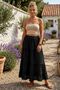 Black Washed Ruffled Elastic Waist Casual Muslin Long Woven Skirt 98 60 - 2
