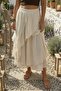 Beige Washed Layered Elastic Waist Casual Cotton Woven Skirt 90 55