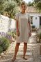 Organic Cotton Dark Beige Boat Neck Short Sleeve Double Pockets Casual Muslin Woven Dress 95 60