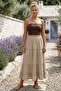 Beige Washed Ruffled Elastic Waist Casual Muslin Long Woven Skirt 98 60 - 2