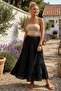 Black Washed Ruffled Elastic Waist Casual Muslin Long Woven Skirt 98 60 - 3