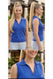Sax Blue Polo Collar Mercerized Japanese Standard Knitwear Blouse with Ribbed Sleeves (36-42) - 2