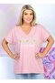 Daisy Printed V-Neck Cotton Premium Plus Size Women's T-Shirt - 4