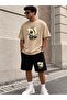 UNISEX OVERSIZED SHORT SET, WIDE-CUT, PRINTED COTTON