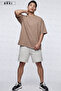 Men's Oversize Basic Unisex Light Brown T-Shirt Gray Shorts Set Melange Summer Casual Fit - 4