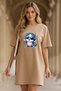 Elbisee Women's Red Oversize T-Shirt Dress – Music Cat with Headphones Printed