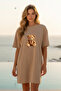 Elbisee Women's Red Oversize T-Shirt Dress – Cute Teddy Bear Print