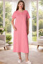 New Season Pink Summer Crew Neck Short Sleeve Buttoned 100% Cotton Plus Size Nightgown - 2