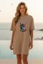 Elbisee Women's Black Oversize T-Shirt Dress with Colorful Cat Print