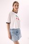 Crep Women's Cherry Printed Contrast Piping Crew Neck Crop t Shirt Relaxed Fit 100% Cotton Ecru - 4