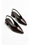 Women's Bitter Brown Patent Leather Pointed Toe Open Back Slip on Block Heeled Shoes - 2