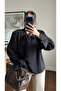 Black Ruffle Detail Padded Shoulders Blouse - 1016