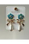 Accessories, Xuping Blue Flower Ribbon Earrings with Hanging Pearls - 3
