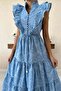 High Neck Button and Thin Lace Detailed Ruffled Premium Brode Scallop Dress