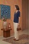 Women's Deep V-Neck Short Sleeve Stretchy Viscose Bodysuit Navy Blue - 7