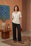 Women's Deep V-Neck Short Sleeve Stretchy Viscose Bodysuit Ecru - 2