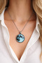 Blue Moon Patterned Round Glass Necklace Unisex Metal Chain 60 cm - 2