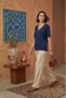 Women's Deep V-Neck Short Sleeve Stretchy Viscose Bodysuit Navy Blue - 8