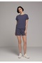 Regular Fit Round Neck Striped Women's Navy Blue Short Sleeve T-Shirt - 3