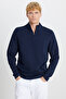 Men's Navy Blue Cotton Slim Fit Slim Fit Bato Collar Long Sleeve T-Shirt