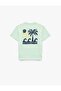Palm Printed Short Sleeve Crew Neck Cotton T-Shirt - 5