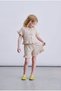 Girl's Cotton Stone Color Ribbon Detailed Ruffle Blouse Shorts Set