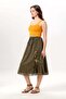 Canan Vual Binding and Rubber Detail Midi Length Summer Authentic Skirt Khaki Hk - 4