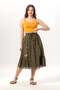 Canan Vual Binding and Rubber Detail Midi Length Summer Authentic Skirt Khaki Hk - 6